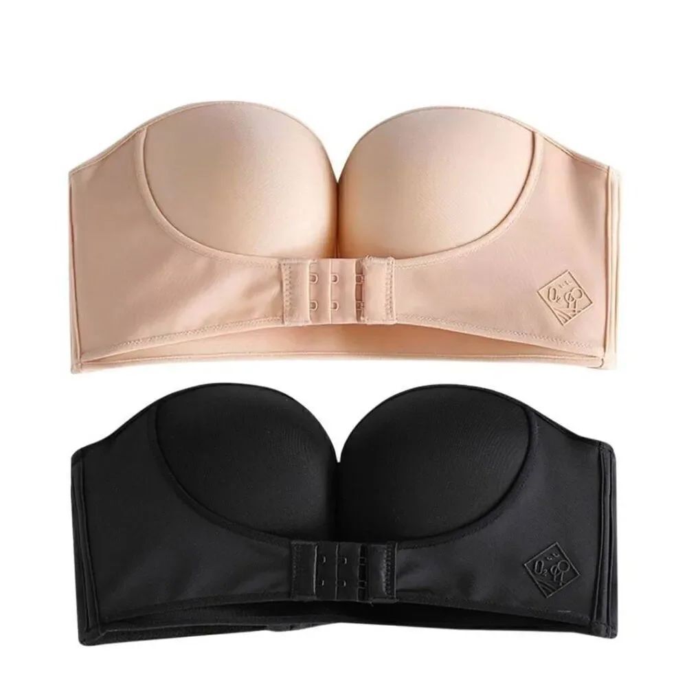 NWOTSet of 2 women's LARGE Front buckle push-up bra. One in black and nude.